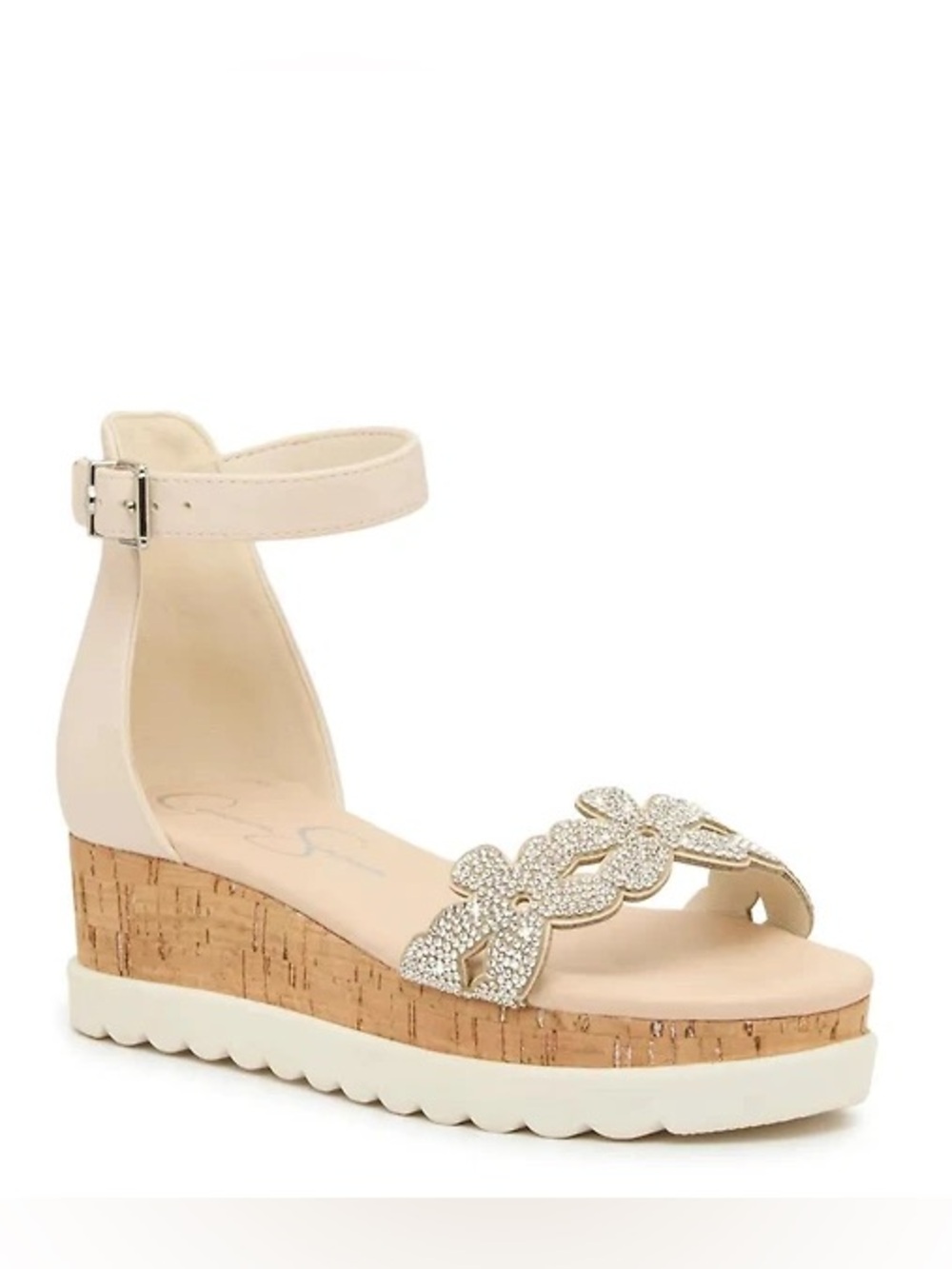 Jessica Simpson Kids Addy Floral Wedge Sandal In Tan Rhinestone Size 3